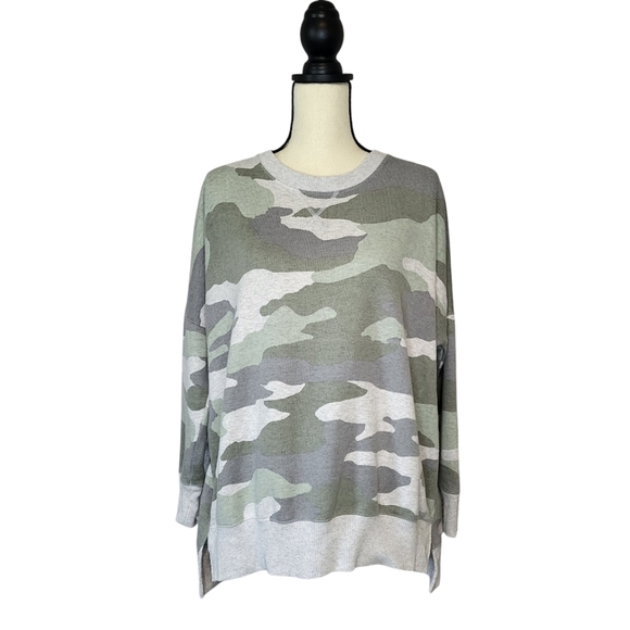 aerie Tops - Aerie Sweatshirt Green Gray Camo Print Drop Sleeve Oversized Fit Women's Size XS